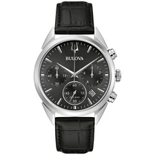 Bulova Men's Classic Precision Chronograph Black Leather Watch 42 MM 96B371