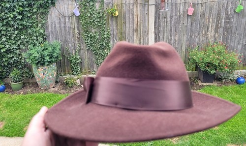 BHS Hat Trilby Brown Bow Round Casual - Picture 2 of 14