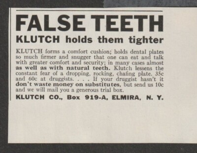 KLUTCH FOR FALSE TEETH AD SATURDAY EVENING POST JAN. 17, 1959