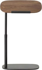 Raymen Walnut Wood C-Shaped Side Table, Adjustable Height & and Black 