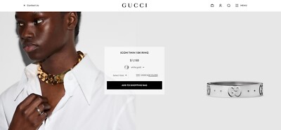 $1,150 Gucci Italy Icon GG 18K White Gold 4mm Thin Wedding Band