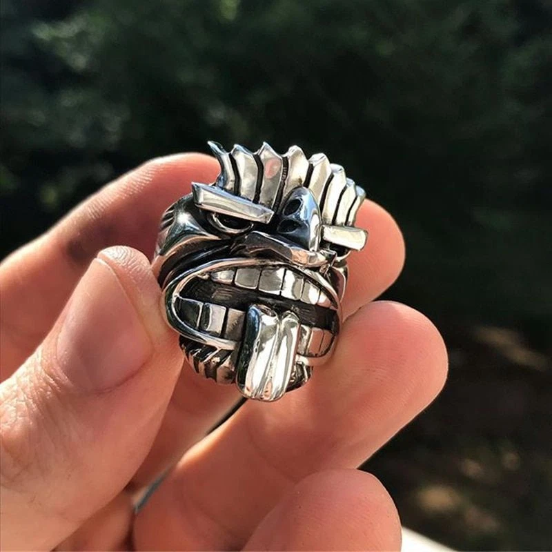 Tiki Totem Rings M ori Mythology Stainless Steel Men Tribal Biker