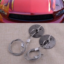 1 pair Universal Car Bonnet Hood Pin Plate Locks & Steel Ropes Kit Zinc Alloy