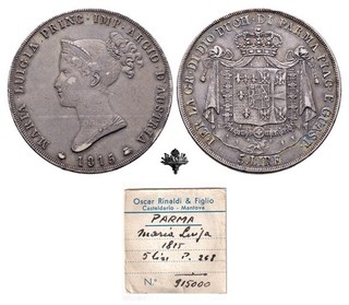 PARMA DUCATO 5 lire 1815 ARGENTO Maria Luigia d'Austria