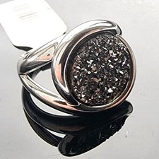 DESIGNER KN 925 STERLING SILVER ROUND CRUSHED SILVER DRUZY QUARTZ RING SIZE 5 AT