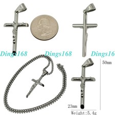 18K Gold Filled INRI Jesus Christ Crucifix Cross Pendant Necklace Set E378 White