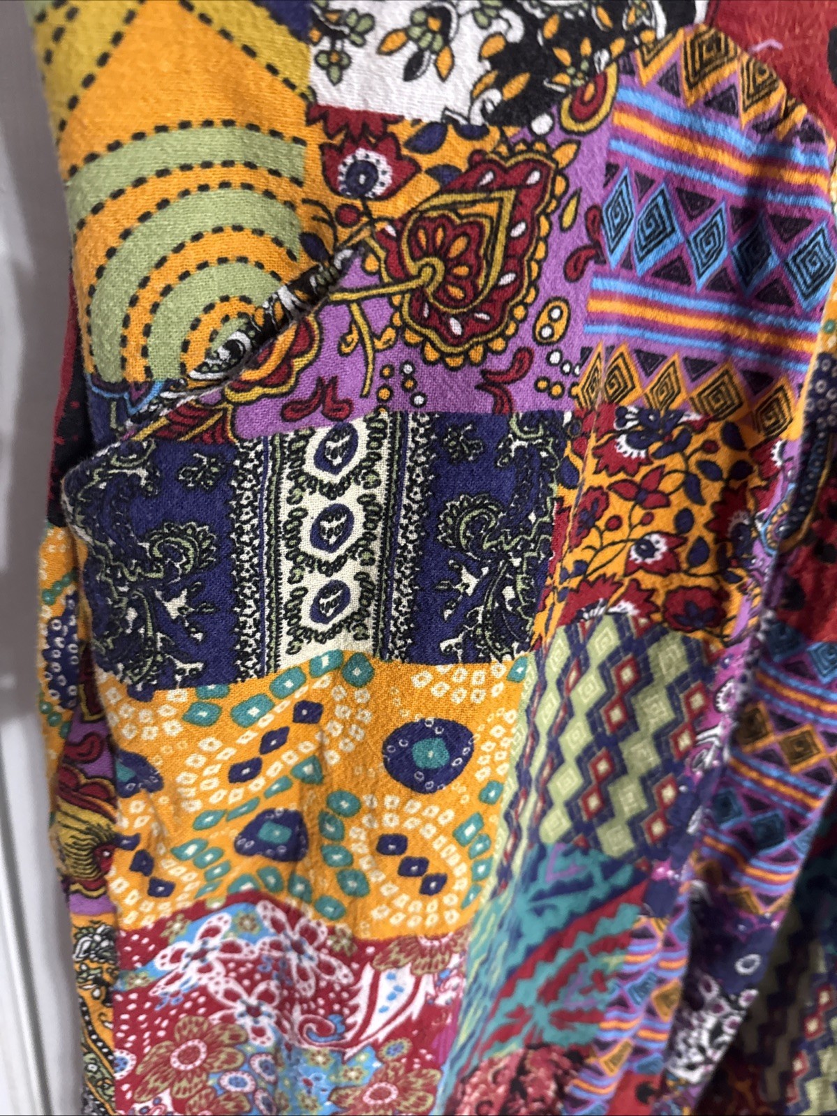 BOHO PATCHWORK Overalls Jumpsuit, Size Large, Col… - image 3