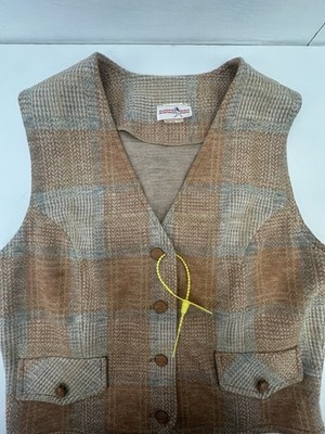 VTG American Scene Sweater Vest Usa  Union Made Plaid Knit Button 13/14 READ