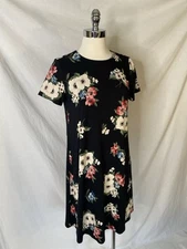 J Jill Dress Black Floral Short Sleeve Stretch Rayon Size Small Quality