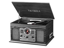 Victrola The Quincy 6-in-1 Bluetooth Record Player, Grey 18.1" x 13.4" x 9.5"