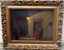 G. MEROLI - NOTTURNO A LIVORNO - VESTITINO ROSSO - VECCHIO QUADRO DIPINTO OLIO