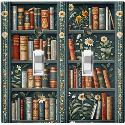 #ad Metal Light Switch Outlet Cover Wall Plate Whimsical Floral Bookshelf RAC115 $13.49