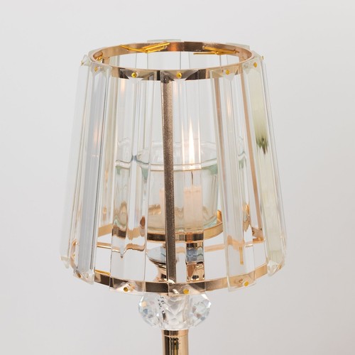 2 Gold Clear 15" Metal Votive Candle Holders Crystal Glass Lamp Shade Events - Picture 7 of 9
