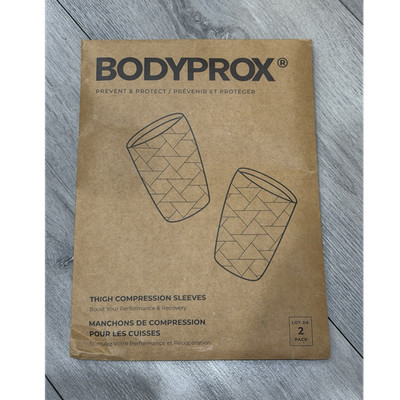 BODYPROX Thigh Compression Sleeves Size M Black/Grey 2-Pack Recovery Gym NEW