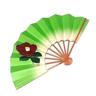 Fan Japanese dance with camellia pattern, 29cm folded, 50cm opened, used