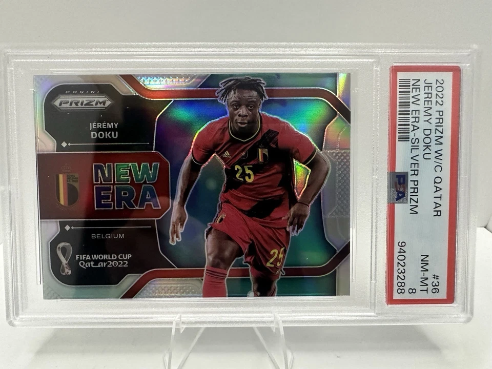 2022 Panini Prizm World Cup Qatar Jeremy Doku New Era Silver PSA 8 - Image 3 of 4