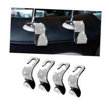 4 Pcs Car Headrest Hooks, Bling Rhinestones Hook for Auto Front Seat, White