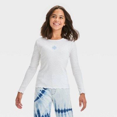 Art Class Girls Top Medium Size 8 White Long Sleevee Ribbed Baby Tee Shirt