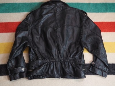 VTG 80s 90s Winlit Black Leather Moto Biker Cafe Western Zip
