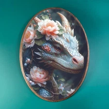 DRAGON WOODEN DECOR, Flower Creature Wood Plaque, Fantasy Cottagecore Wall Art