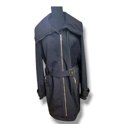 Michael Kors Nero Moto Trench Cappotto Donna XL Oro Zip Cintura Giacca