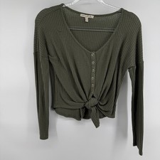 Express One Eleven Olive Green Waffle Knit Bu...