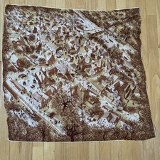 Vintage Rayon  Silk Hand-Rolled Scarf   Made in Japan   Brown Goldish Cream