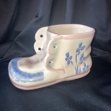 Napco Baby Bootie Pink  Blue Hand Painted Ceramic Nursery Planter 5  