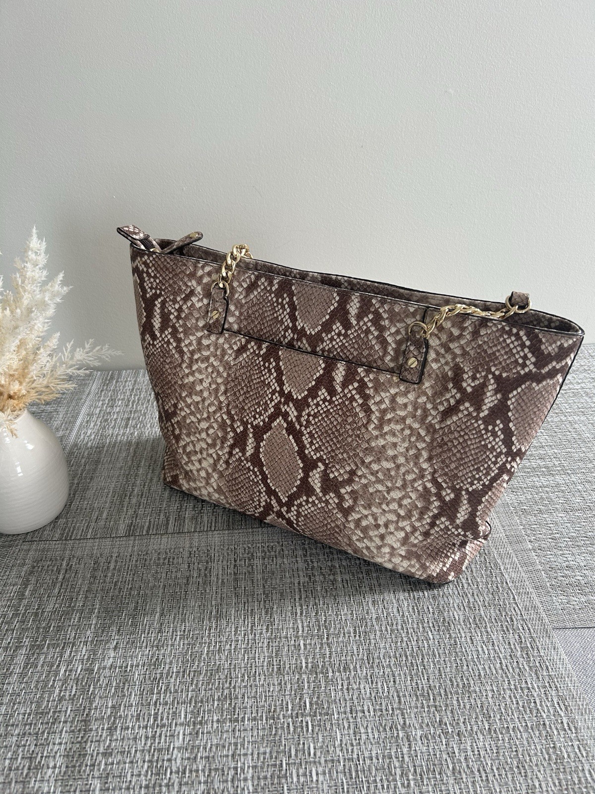 Michael Kors Brown Python Print Tote Large Should… - image 2