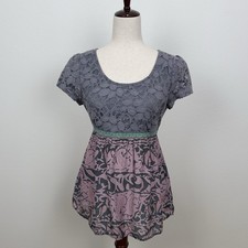 Forever 21 Top Womens L Blue Lace Babydoll Tie Back Fairy Festival Whimsical Y2K