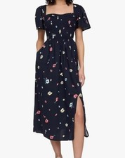 NWT Gap Womens Small Navy Floral Smocked Short Sleeve Midi Dress ‼️MSRP $79.99