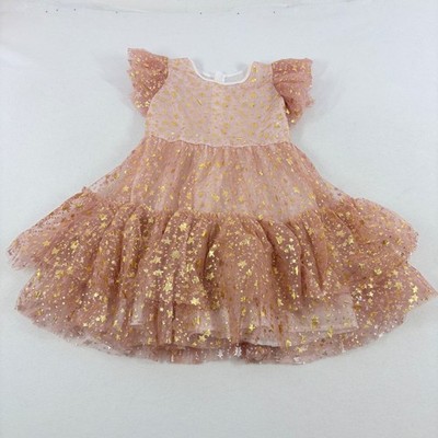 Lola + The Boys Goldie Star Dress Pink Tulle Foil Tiered Flutter Sleeve  Size 12 | eBay