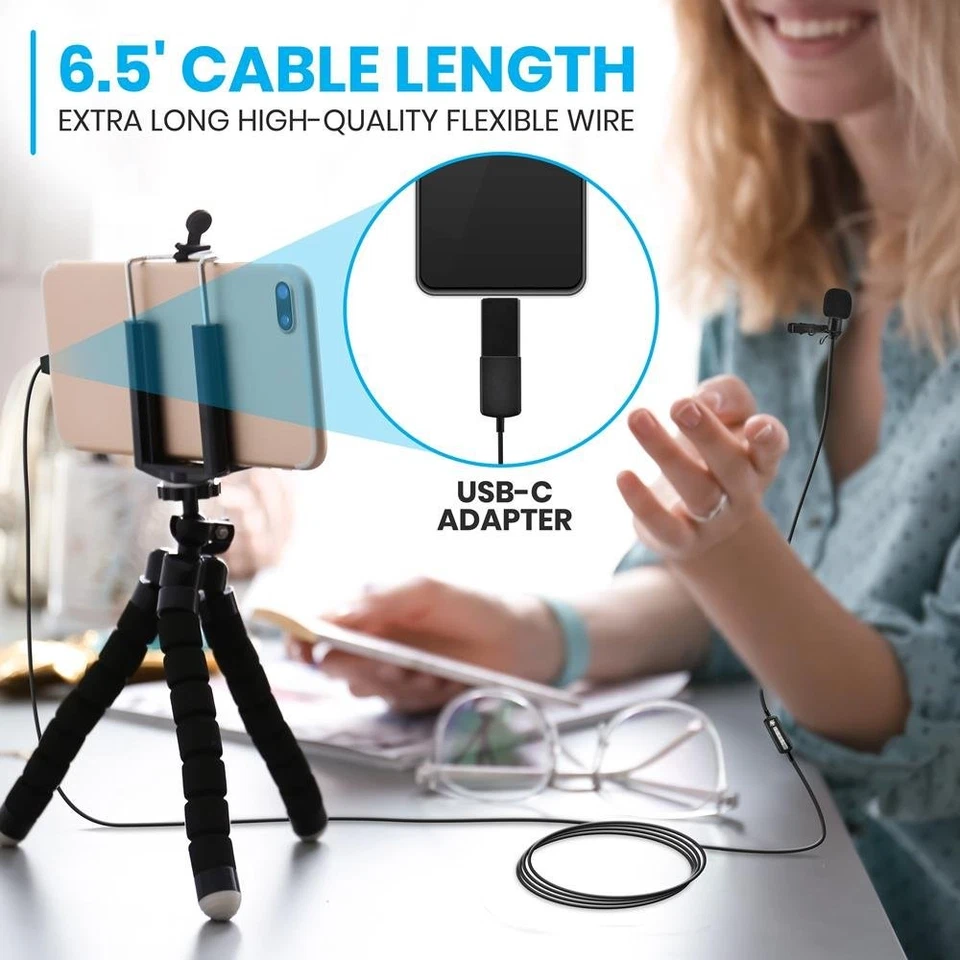 Pyle USB Lavalier Lapel Microphone USB C Adapter, Cable Wrap Plug - Image 2 of 4