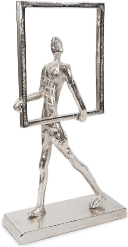 Modern Polished Silver Rough Nickel Man Sculpture for Home & Garden Decor - Picture 3 of 5