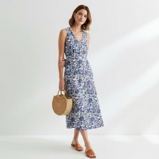 NWOT & OTHER STORIES MIDI dress Sleeveless Button Up Size  6 Blue Floral