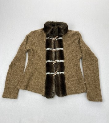 Vintage Boho Faux Fur Toggle Jacket Women s M Brown by Zerotime Jeans Y2K
