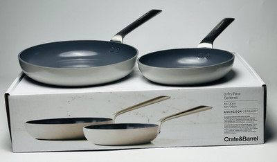 Crate & Barrel EvenCook Ceramic Grey Nonstick Fry Pan Set 8'' & 10''