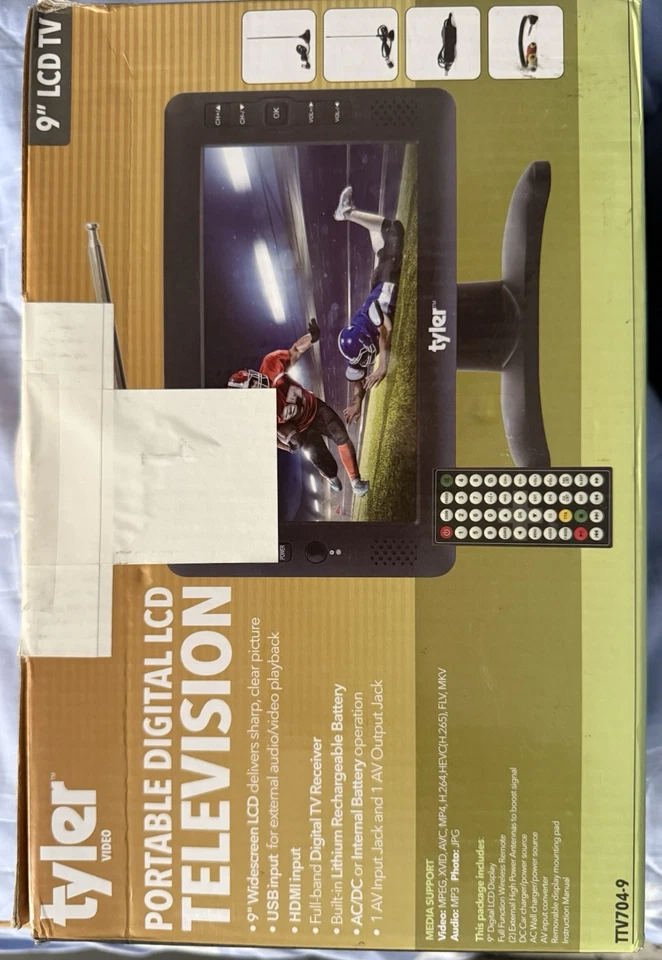 Tyler 9" Portable Digital LCD Television Rechargeable Battery Wide-screen  - Image 2 of 3