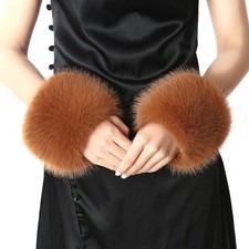 Faux Fur Wrist Cuffs- Winter Furry Bands Fox Fur Wrist Warmer,Arm Light Tan