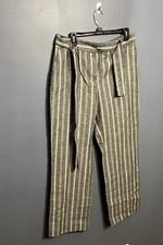 Liz Claiborne Classic Women's Gray  White Striped Trouser Pants W Tie Belt SZ 8