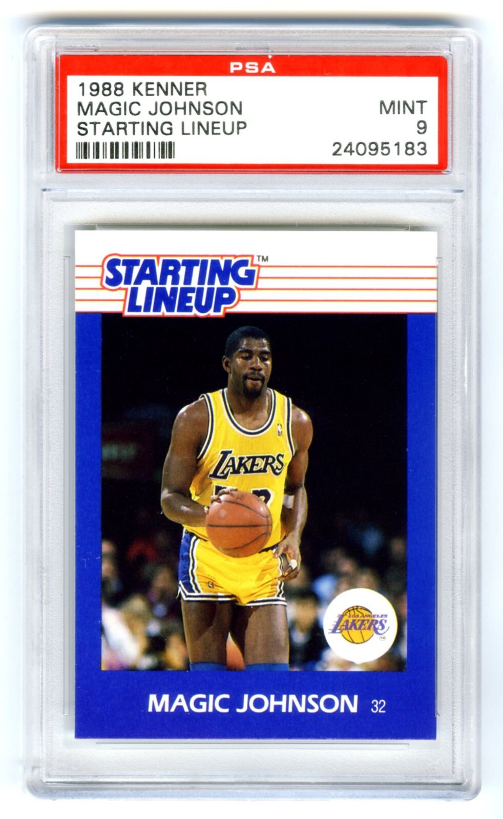 MAGIC JOHNSON~RARE (POP 101) 1988 KENNER STARTING LINEUP PSA-9 MINT GRADED CARD