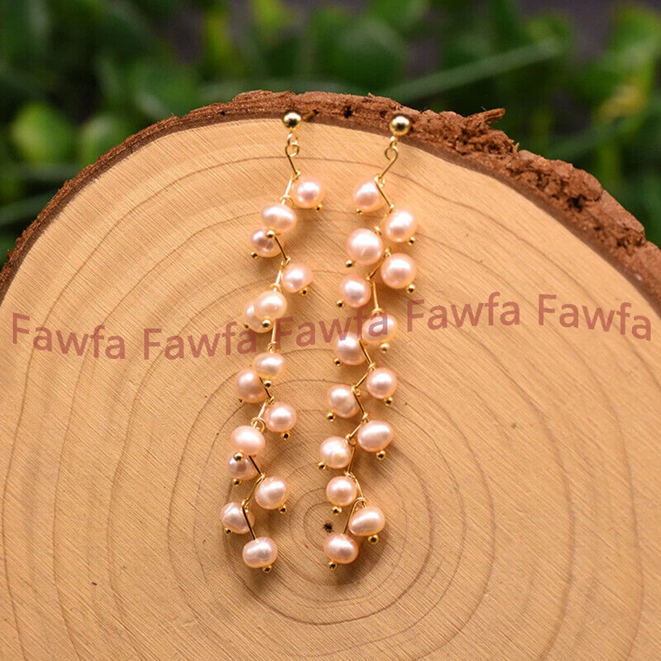 女士天然白色粉红色紫色巴洛克淡水珍珠簇吊坠耳环 — 第 3/4 张图片