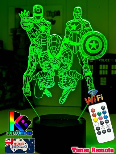 Avengers Personalised 3 Superheros 3D LED Night Light 7 Colour Change Room Lamp - Picture 7 of 15