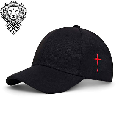 Unisex Black Adjustable Baseball Cap Red Cross Embroidery Sports Casual Fashion