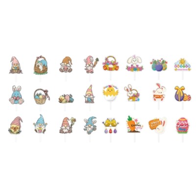Easter Party Decor Playful Cupcake Toppers Rabbit Gnomes Designs Pack of 12
