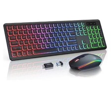 Wireless Keyboard and Mouse Combo RGB Backlit, Rechargeable Light Up Letters