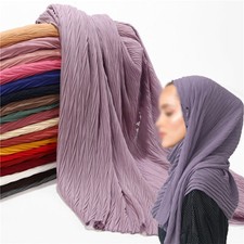 Female Pleated Wrinkle Chiffon Head Hijab Scarf Shawl Muslim Turban Headscarf