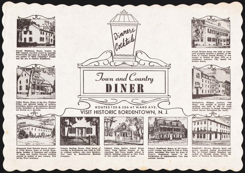 Vintage placemat TOWN and COUNTRY DINER local landmarks Bordentown New Jersey