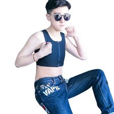 Lesbian Zip Brisket Chest Binder FTM Crop Vest Tomboy Tank Top Bandage Les M-5XL