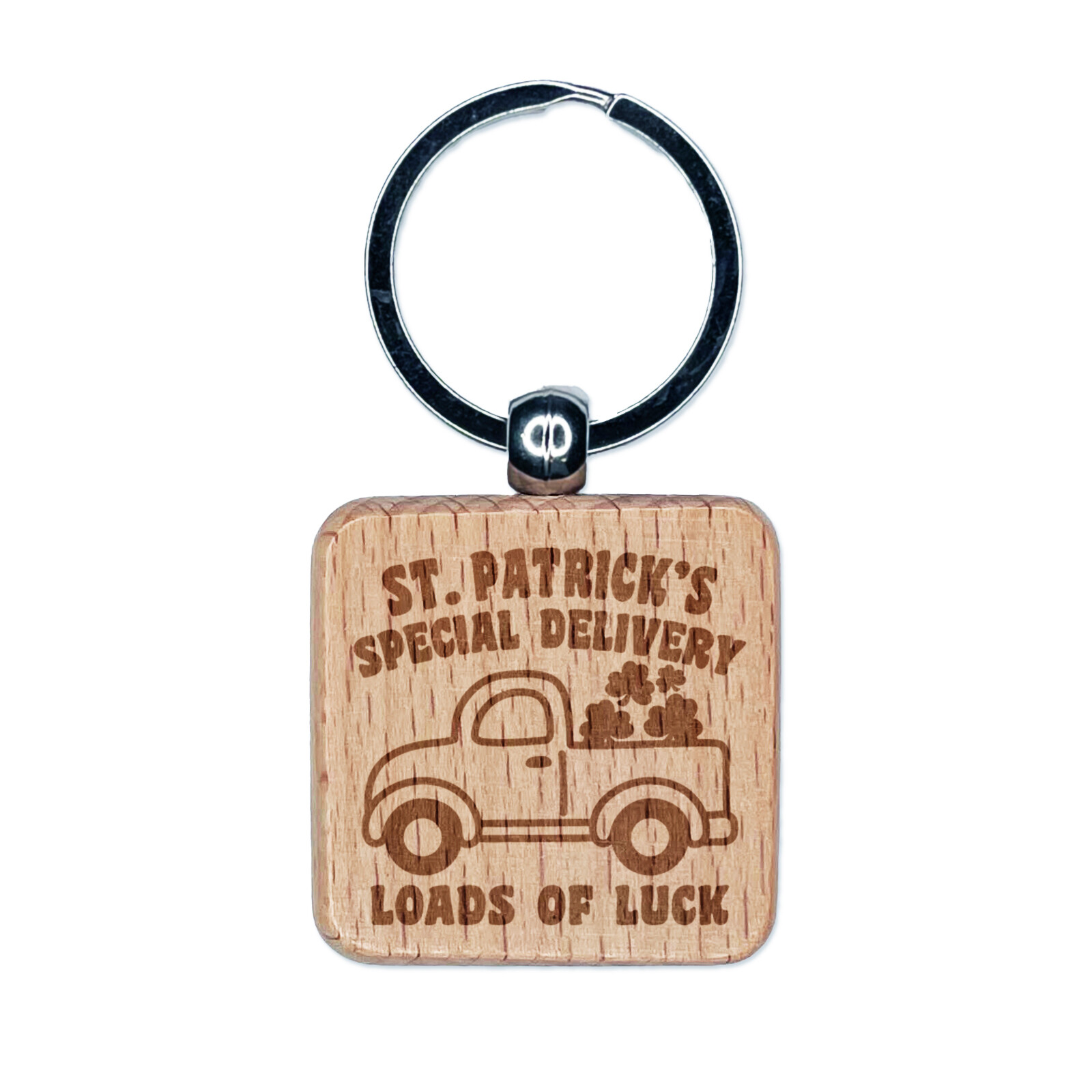 St Patricks Day Truck Wood Keychain Engraved Charm Gift  